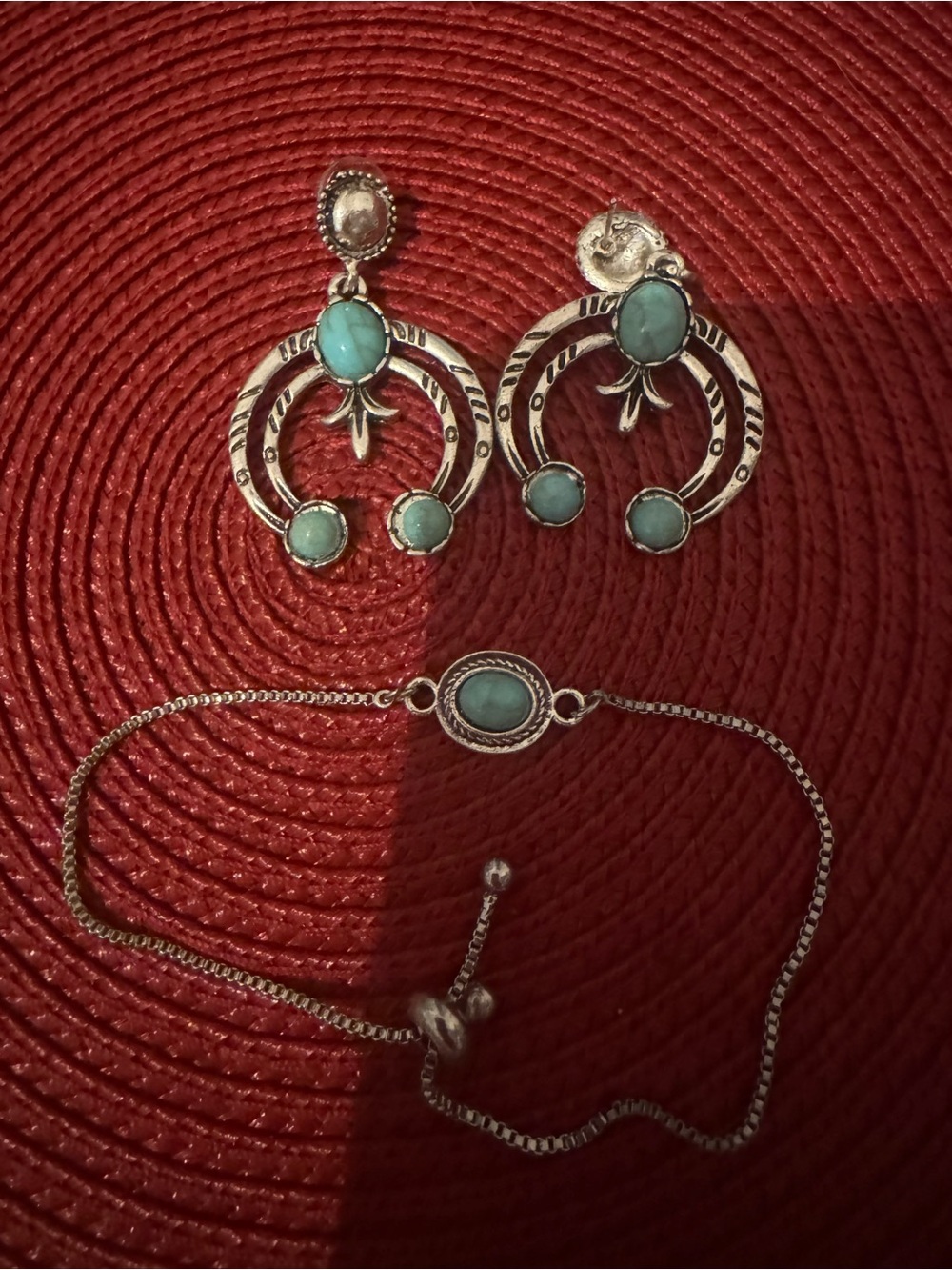 Sterling Silver Turquoise-Style Drop Earrings & Bracelet Set - Blue